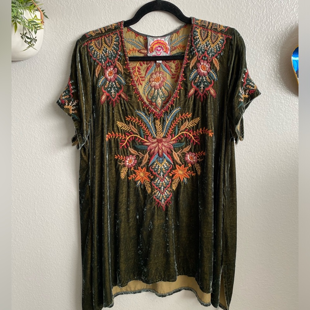 Johnny Was - Aivita Velvet Embroidered Drape Top Blouse